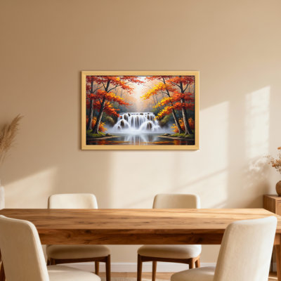 «Plants & Flowers Autumn Trees Waterfall Reflection Landscape», reproduction d'art sur toile
