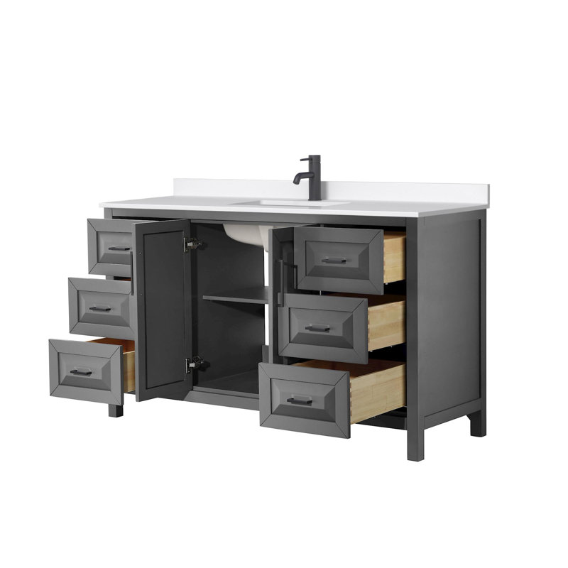 Daria 60'' W Vanity, Matte Black, Gray, White Quartz