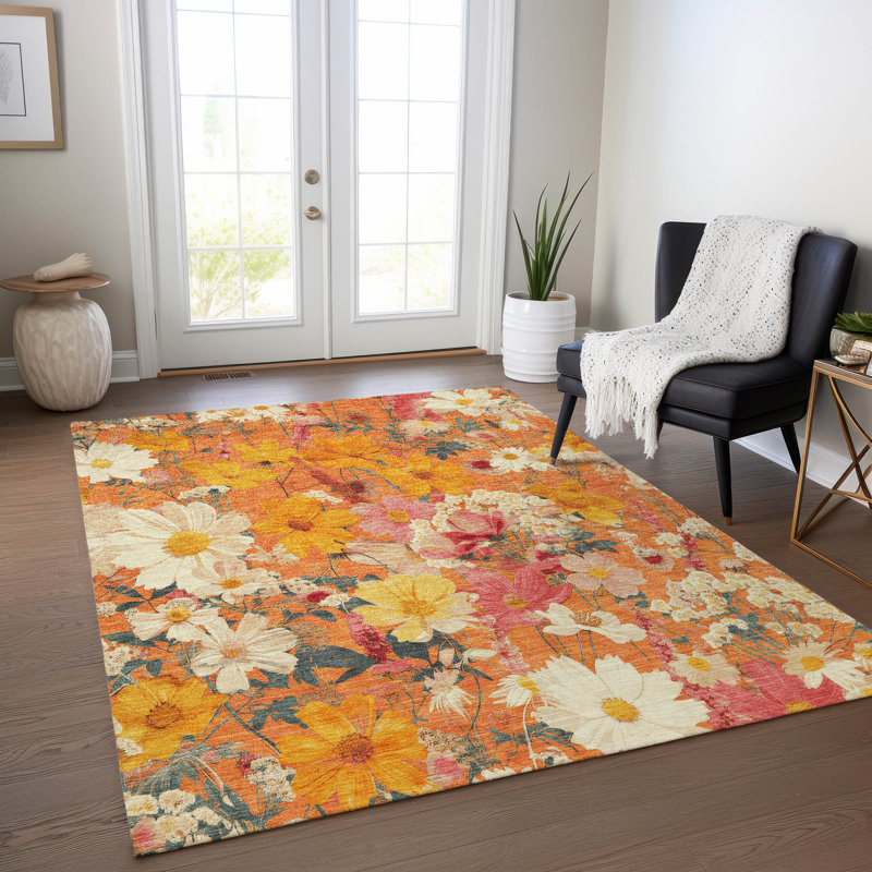 Machine Washable Indoor/Outdoor Claudian ACN1510 Orange Rug, Rectangle 5' x 7'6"