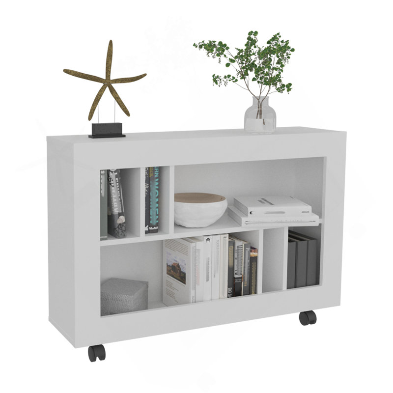 Console console, 5 tablettes, 4 roulettes, Blanc