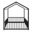Lit sur pied Montessori adapté aux enfants avec silhouette de maison et clôture-262882694-262882688