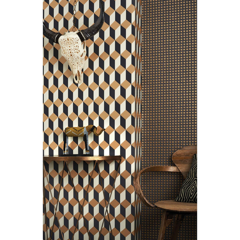 Delano Geometric Wallpaper Roll, Yellow/Black