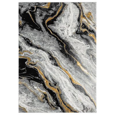 Nason Collection Abstract Grey/Gold Area Rug,