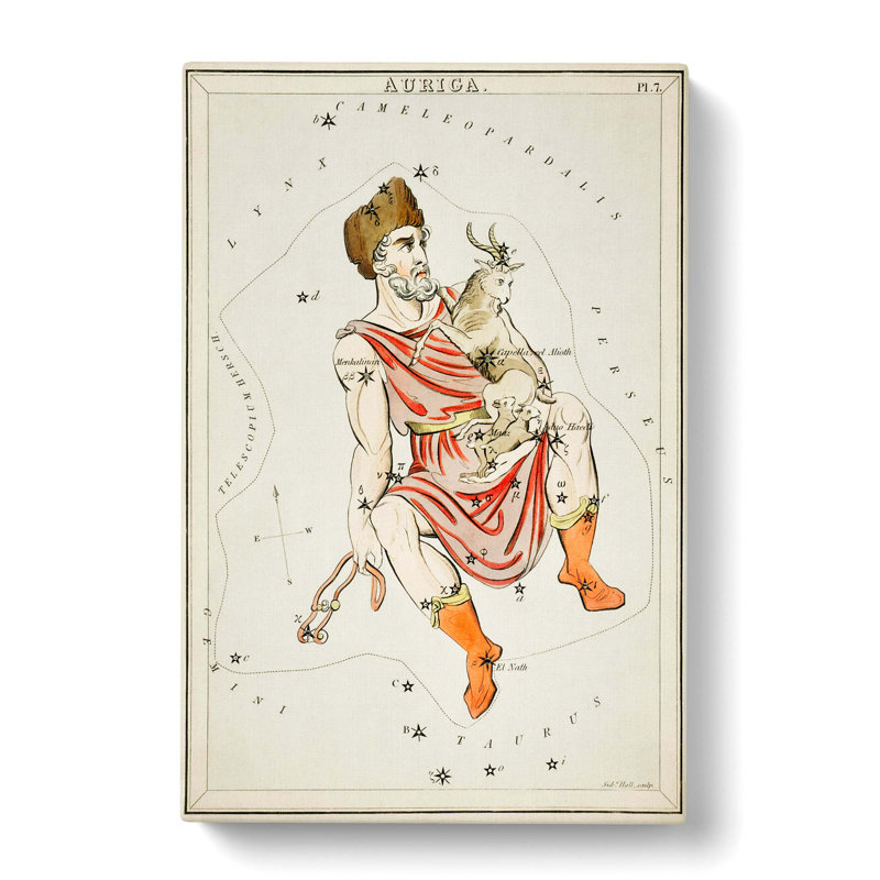 Astronomical Chart of the Auriga Constellation - Wrapped Canvas Painting Pint - Wrapped Canvas, 60cm H x 40cm W x 3cm D