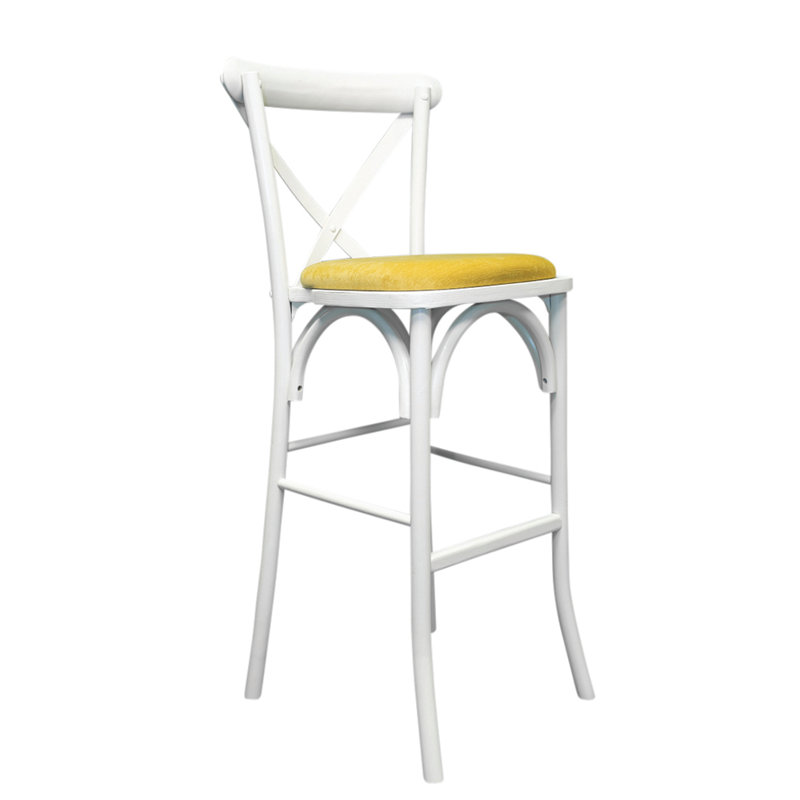 Stannard Yes Upholstered Bar Stool with Solid Wood Frame, White/Mustard
