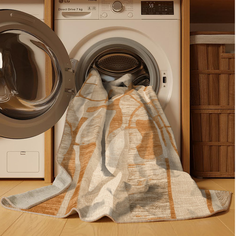 Machine Washable Abstract Brown Area Rug, Square 5'