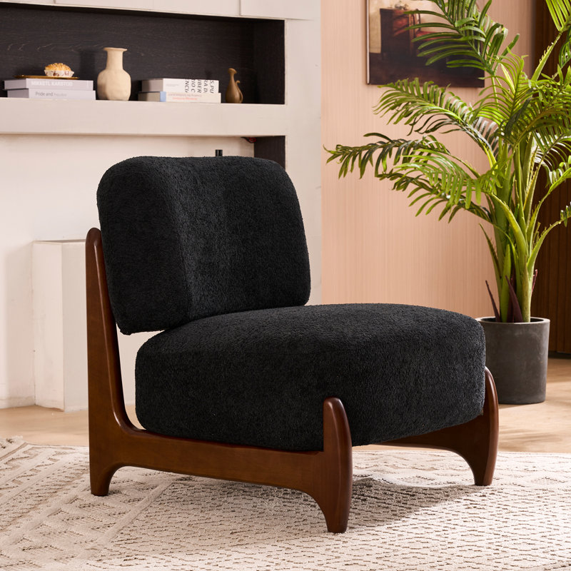 30"W Boucle Armless Upholstered Accent Chair With Solid Wood Leg, Black