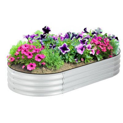 Backyard Expressions Home Galvanized Raised Garden Bed Kit 8x4x1ft, Planter Box Raised Garden Beds Outdoor, Easy Assembly Metal Raised Bed For Gardening Vegetables, Fruits, Flowers - Silver