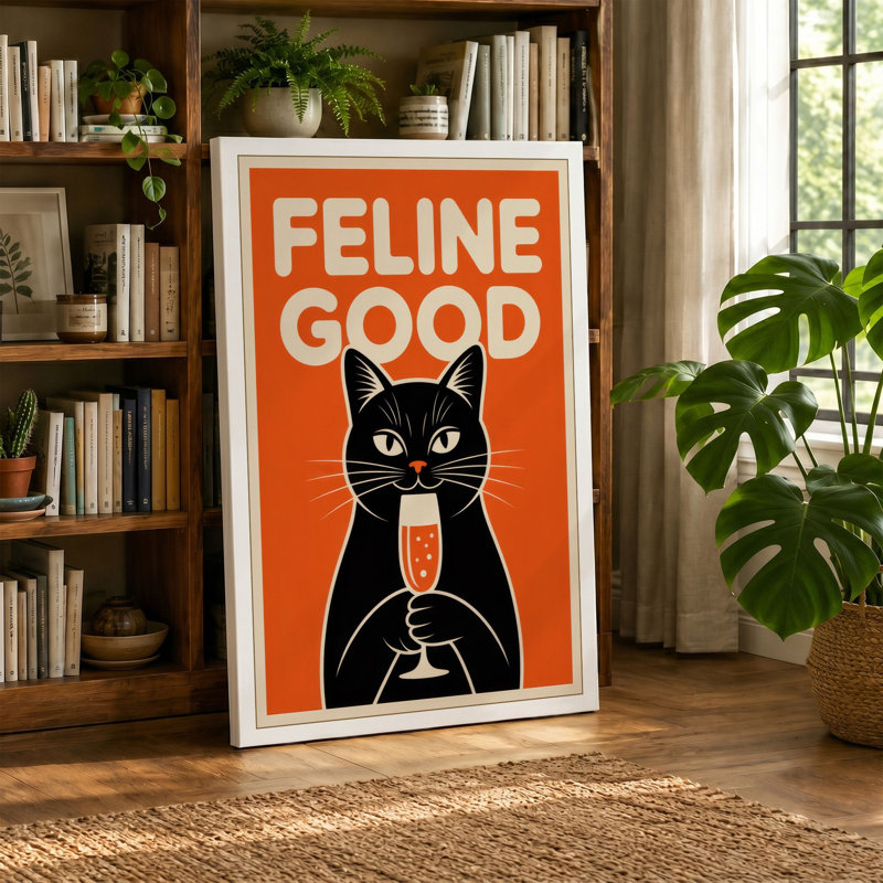 Feline Good Typography - Wrapped Canvas, 30x20 - 76.2 x 50.8 cm, Sage Border