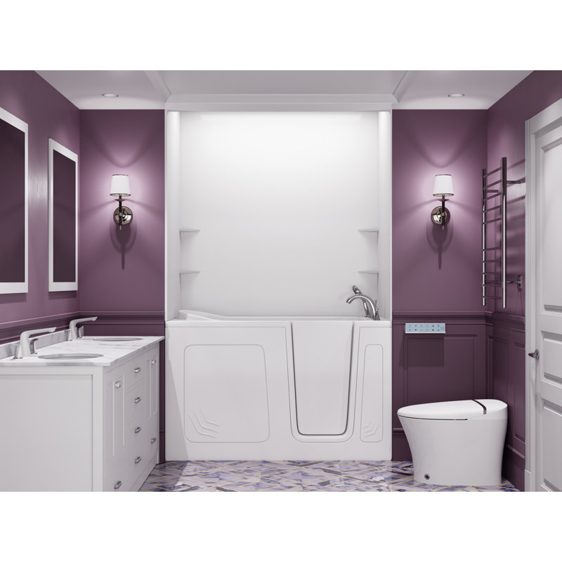 Tub'n Wall Series 32" x 60" Right Side Drain Air Jetted Bathtub in White with Smooth Shower Wall Kit, Right, White