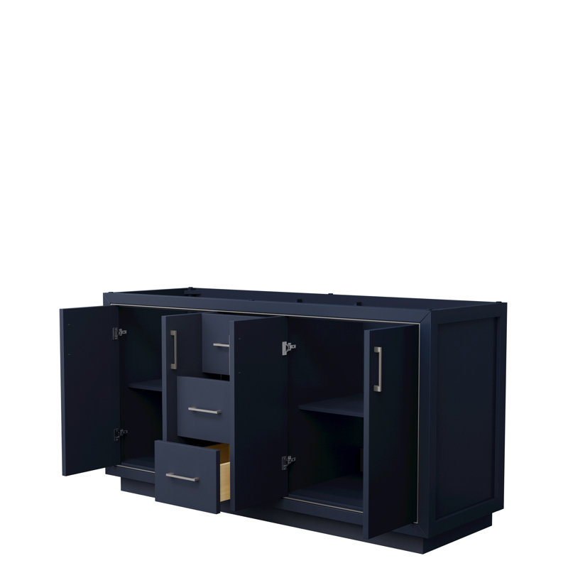 Icon 65.25" Doulble Bathroom Vanity Base and Mirror Only, Dark Blue