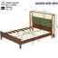 Structure de lit grand avec tête de lit verte, noyer avec lit en bois massif vert, aucun sommier requis, mobilier de chambre moderne-764909424