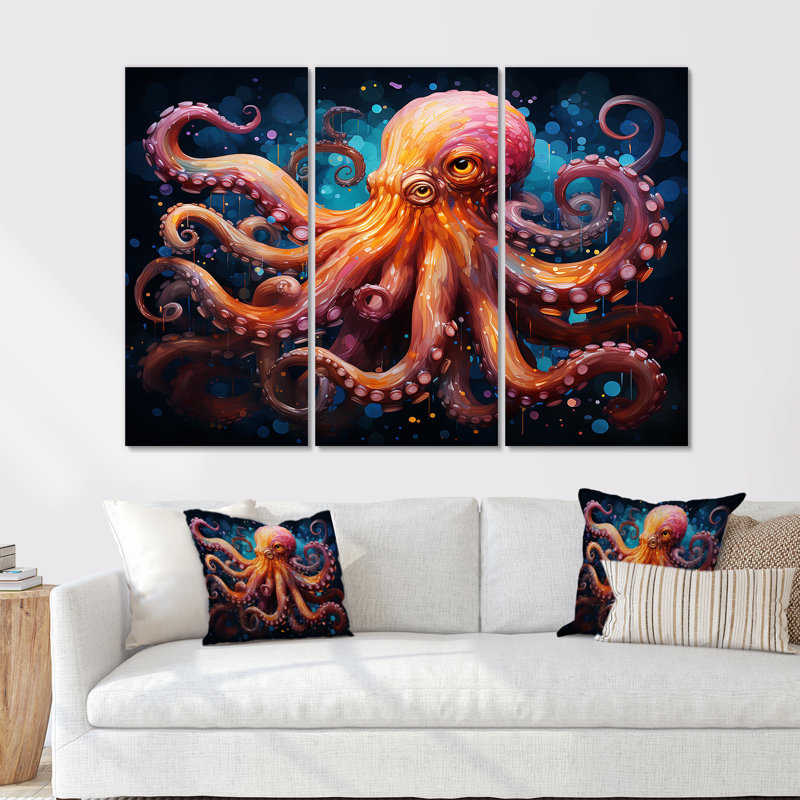 Octopus Expressionist Abyss II - ensemble de reproductions d'art mural pieuvre / calmar, H 40 po x l 60 po