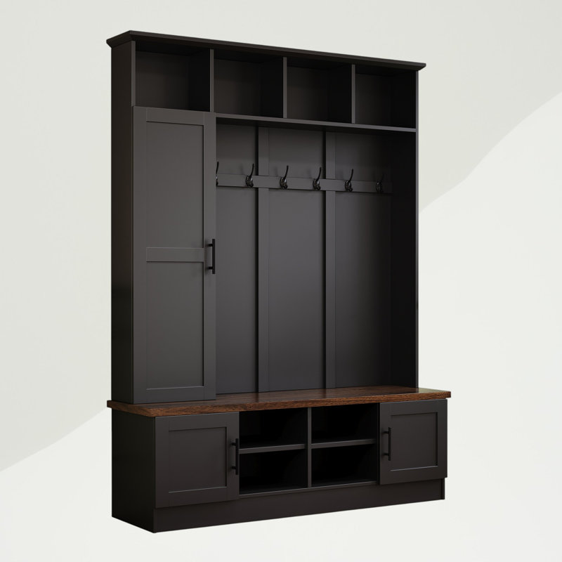 73.3"H Hall Tree with Open Storage,3-in-1 Hall Tree with Bench, Black
