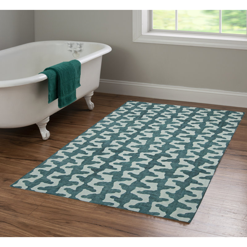 Tapis lavable intérieur / extérieur turquoise / vert Kivett, Rectangle 3 pi x 5 pi