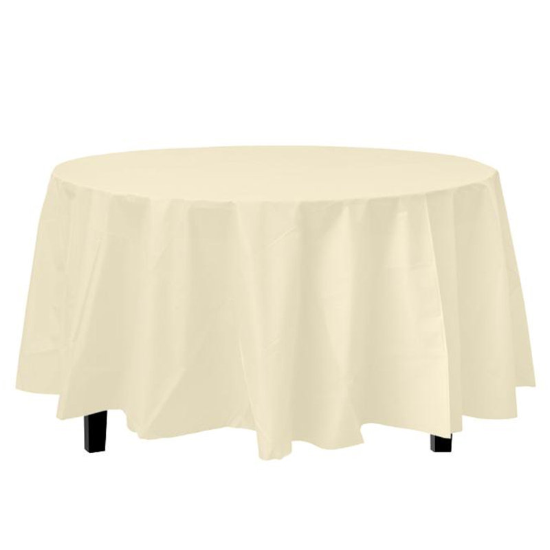 Nicole Fantini Plastic Disposable Round Tablecloth 84", 8, Ivory