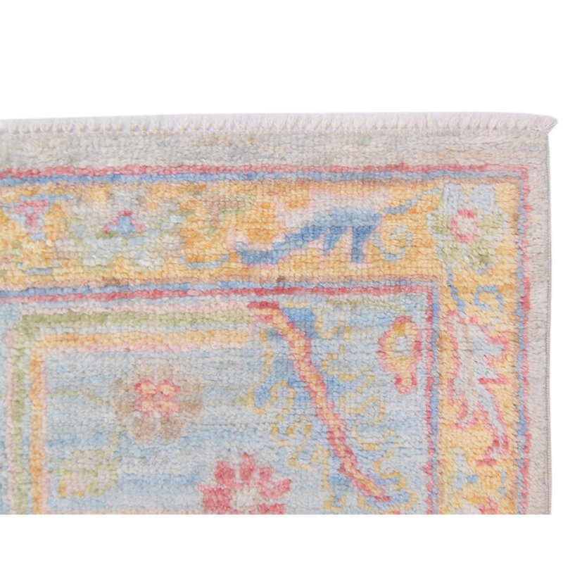 Tapis gris clair / bleu clair / rouge / jaune de haute qualité noué à la main