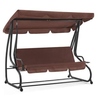 3 Seat Patio Swing Chair, Outdoor Swing with Adjustable Canopy, Porch Swing -  MCombo, 6055-4090BRN