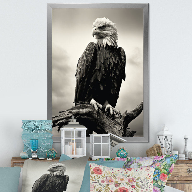 " Powerful Bold Eagle I ", 44" H x 34" W x 1.5" D, Silver Single Picture Framed