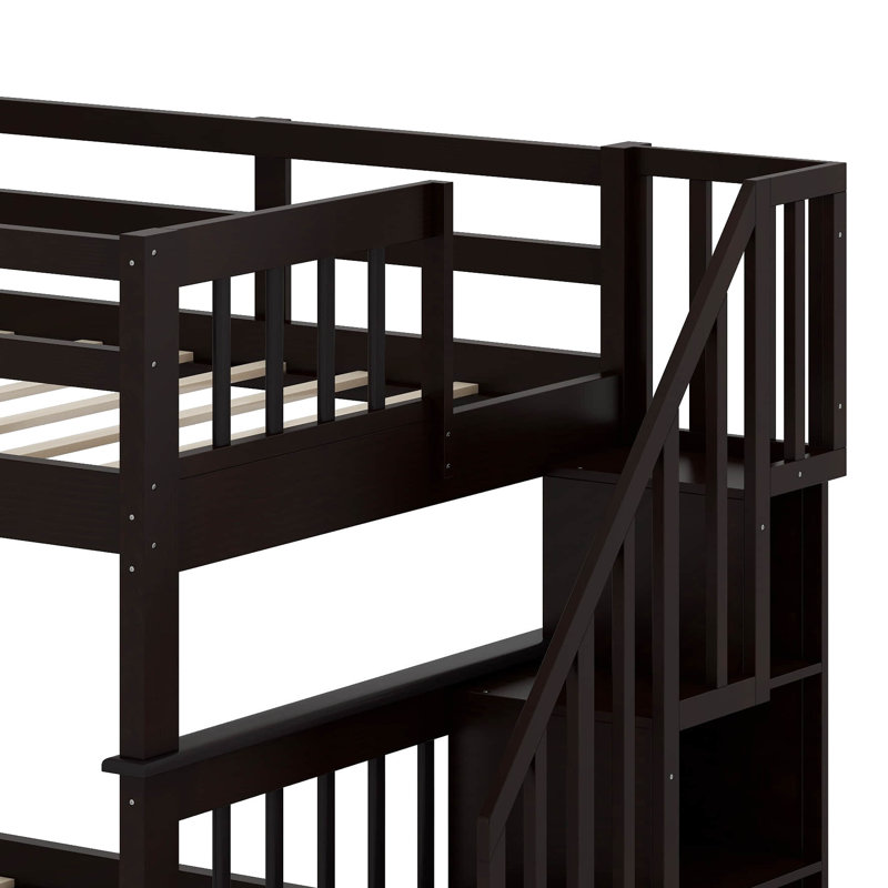 Lit superposé double en bois avec rangement, Espresso