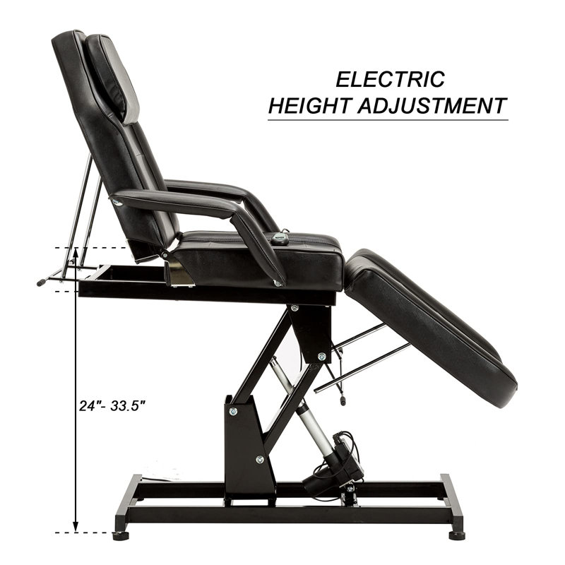 Faux Leather Recliner, Beauty Spa Facial Salon Tattoo Bed with Electric Height Adjustable, Black Faux Leather