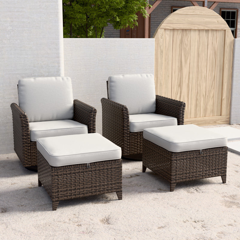 Beige Cushioned Brown Wicker 4-Piece Patio Conversation Set
