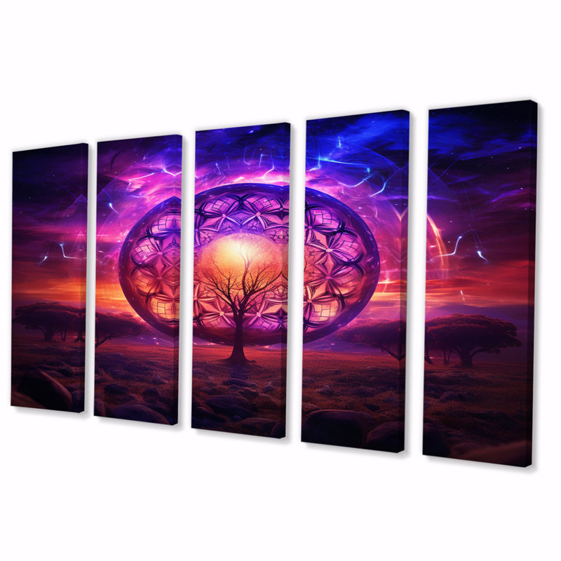 «Visionary Tree Of Life - Landscape Trees», reproduction sur toile - 5 panneaux égaux