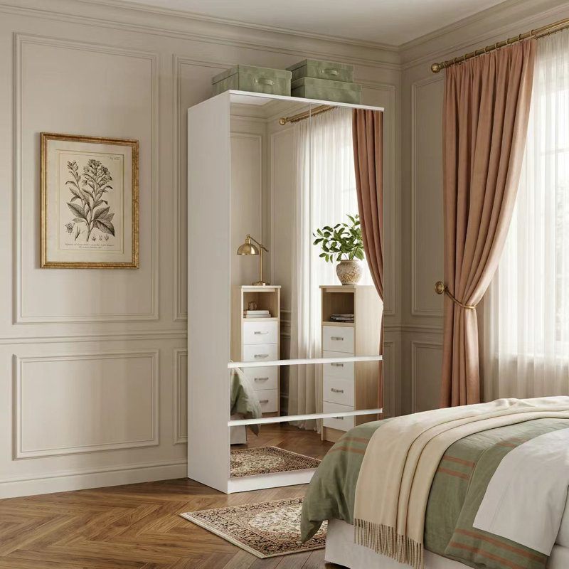 White Mirror Wardrobe With 2 Drawers