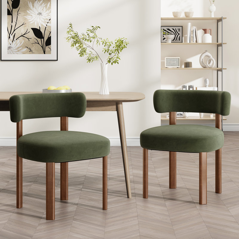 Upholstered Solid Wood Dining Chair Side Chair, Green