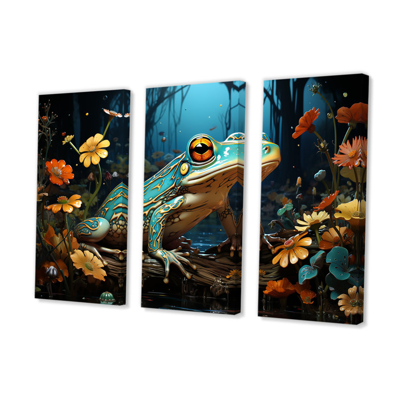 Représentation abstraite de grenouille verte - ensemble de reproductions d'art mural grenouilles et crapauds
