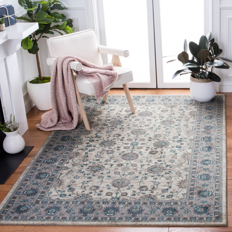 Eileen Oriental Ivory/Blue Area Rug, Rectangle 8' x 10'