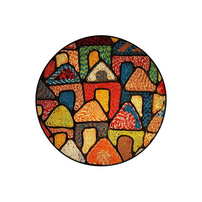 Multicolored Geometric Shaped Houses Patterned Round Woven Base Modern Decorative Carpet