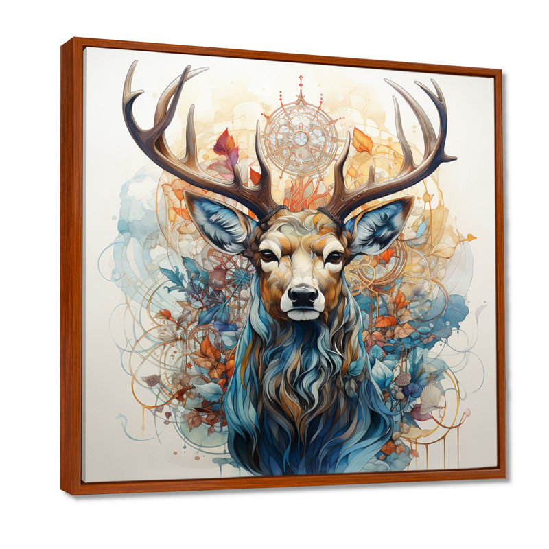 «Deer Abstracted Antler - Deer», reproduction d'art sur toile encadrée, H 36 po x l 36 po x P 1,5 po, Cadre flottant brun