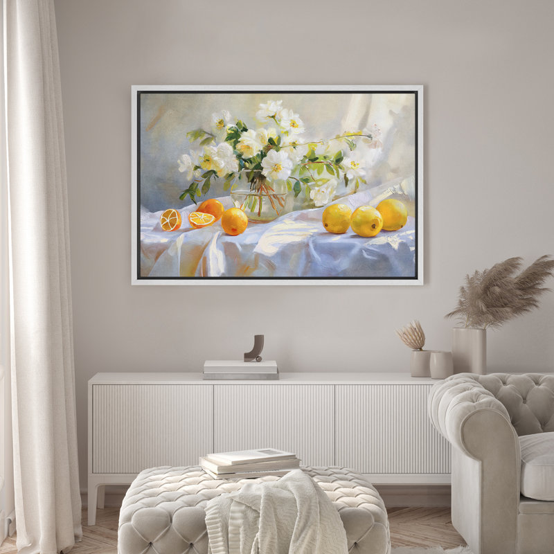 Illustration de fleurs oranges et calme, Blanc, H 16 po x l 24 po