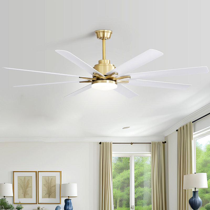 66 Inch Modern Ceiling Fan With Dimmable Led Light 8 ABS Blades Remote Control Reversible DC Motor For Home Office, Gold