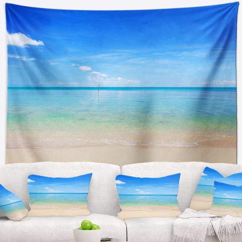 Tapisserie de polyester vagues vagues de mer tropicale avec accessoires suspendus inclus, H 68 po x l 80 po