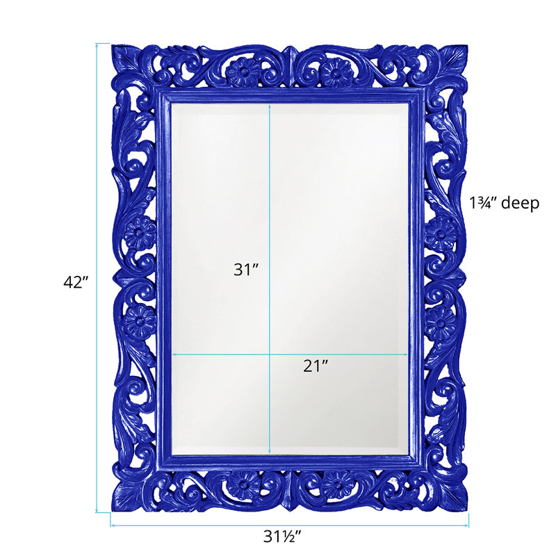 Traditional Ornate Framed Beveled Rectangular Accent Mirror, Royal Blue