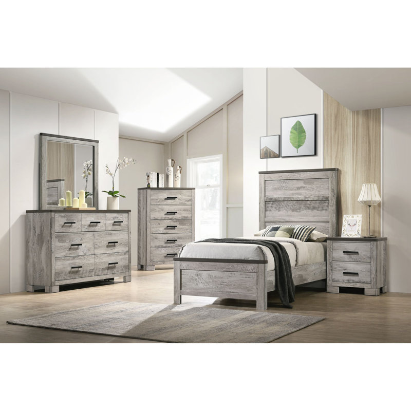 Ensemble de chambre à coucher standard 3 pièces Payne, Simple, Ensemble de trois pièces : lit, commode, table de