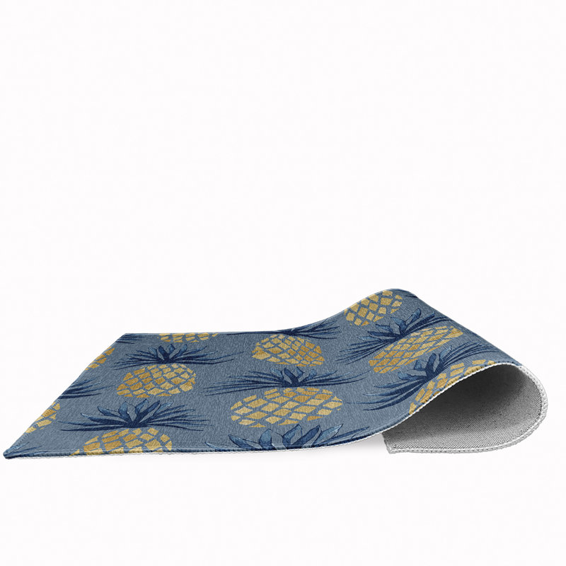Tapis floral bleu / jaune tissé à plat, Rectangle 8 pi x 10 pi