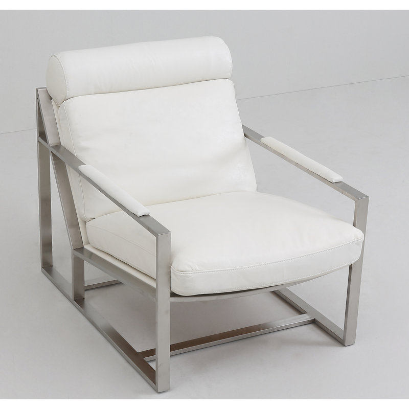 Méridienne en cuir 27,5 po Robertsdale, Acier inoxydable, Cuir véritable blanc Ivoire