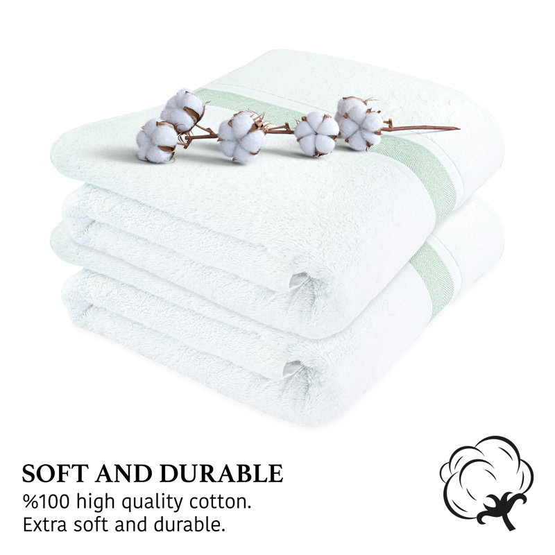 Plush Bath Towel, White/Green, 2