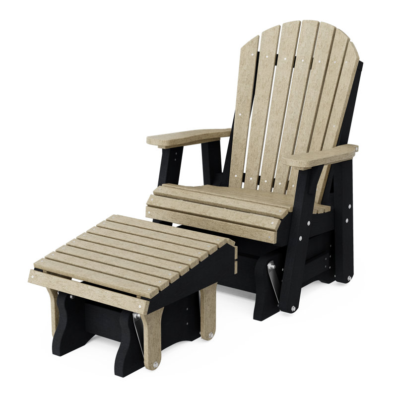 Fauteuil oscillant simple avec repose-pieds Delja, Bois patiné / noir