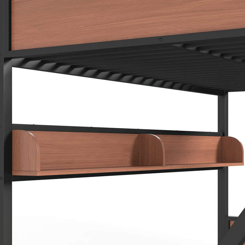 Lit superposé double au-dessus de double avec tablettes de rangement, lits superposés en métal avec échelles et lumières, lit superposé robuste pour les chambres à coucher, les chambres d'amis et les dortoirs, aucun sommier tapissier requis et conception silencieuse, noir