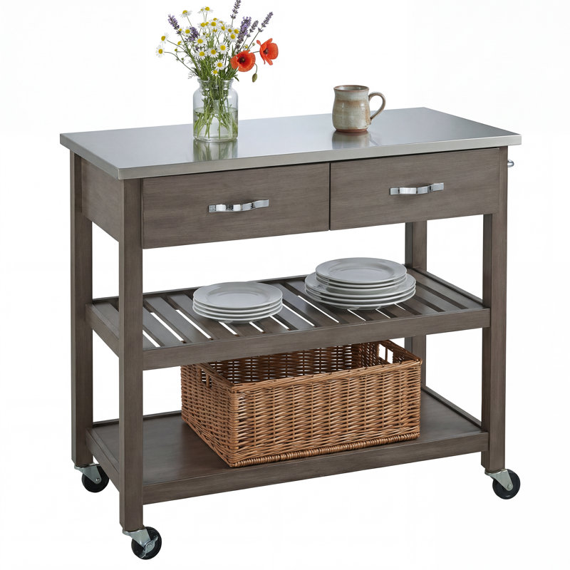 Delicia Kitchen Cart with Gray Base, Stainless Steel