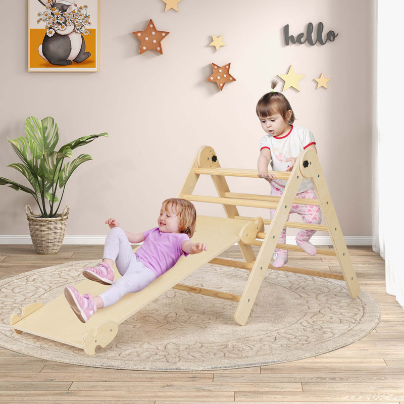 Ensemble de jouets d'escalade triangulaires pliables et réglables en hauteur Costway 3-en-1, Naturel