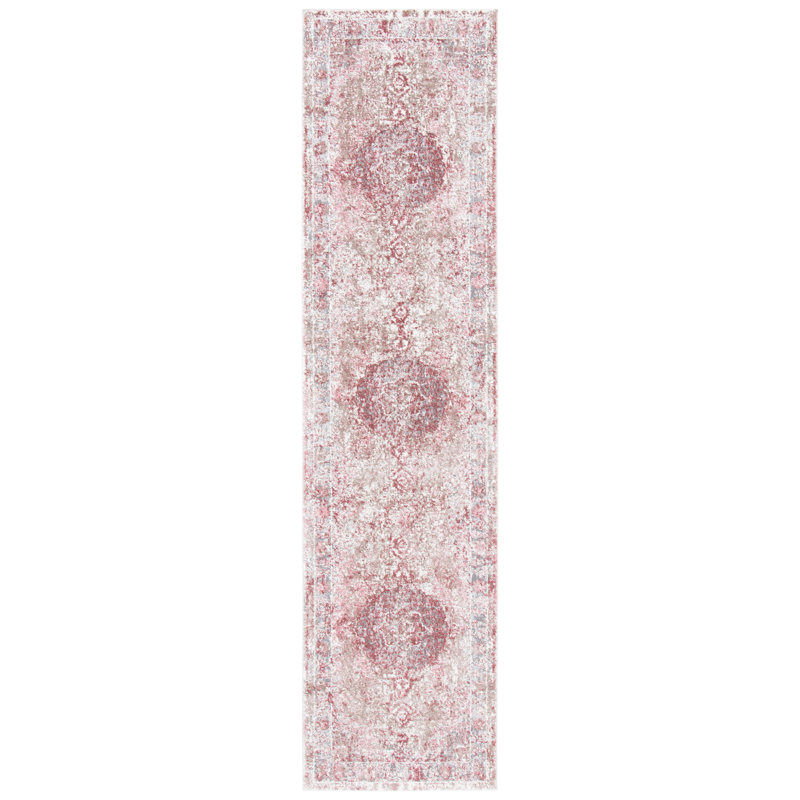 Adams Oriental Rose/Ivory Area Rug, Runner 2' x 10'