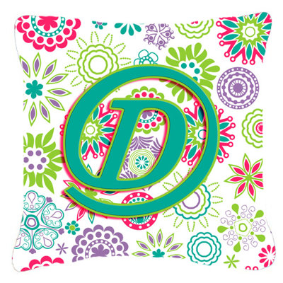 Monogramme initiale fleurs intérieur/extérieur Throw Pillow