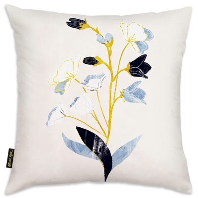 White Flowers with Ochre Throw Pillow Cover & Insert