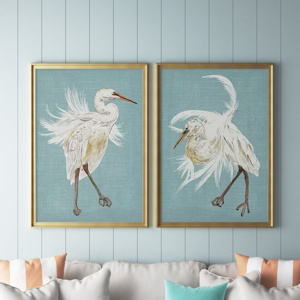 Beachcrest Home Heron Plumage III Framed On Canvas 2 Pieces Painting ...