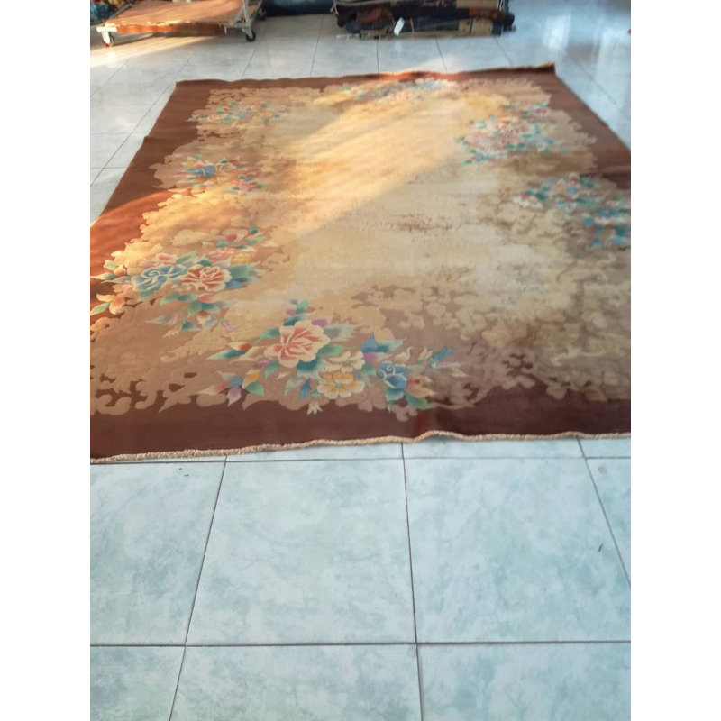 1920s Room Size Ivory Chinese - Art Deco Rectangle Wool Knotted Antique Rug